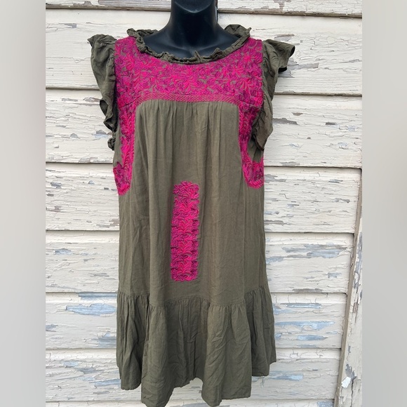 J.Marie Kelsea Mexican Oaxacan BoHo Festival Silk Embroidered Mini Dress L  - cruiseboatoman.com